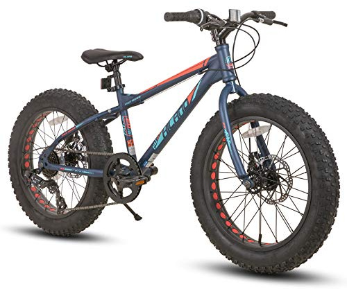 Hiland 20 Inch Kids Fat Tire Mountain Bike, 7 Speed Bicycles for Boys and Girls, 20 Inch Mountain Bike with Dual-Disc Brake, Kids Beach and Snow MTB Bicycle, Blue