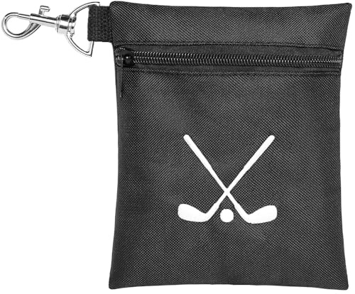 LeCorner Golf Tee Bag, Waterproof Golf Ball Holder Pouch with Rotating Clip, 6.9x5.4'' Zipper Golf Ball Sack, Portable Valuables Accessories Storage Bags for Men Women (Black)
