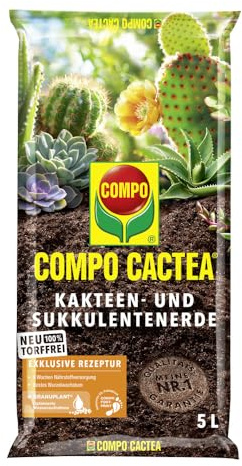 Compo CACTEA® Tierra para cactus y suculentas, sin turba, 5 L, tierra especial para cactus y suculentas, estructura suelta para raíces sanas, óptima gestión del agua, tierra para plantas de alta