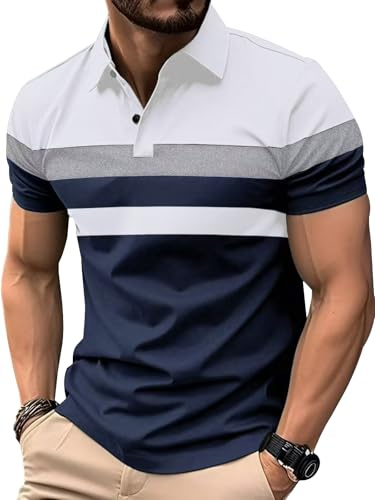 Comilaka Pikétröjor för män kortärmade vardagliga skjortor randiga skjortor kontrastfärg lappverk sommar t-shirts