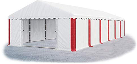Das Company Lagerzelt 6x12m wasserdicht weiß-rot mit Bodenrahmen 240g/m² PE Plane hochwertig Gartenzelt Summer Floor MPE