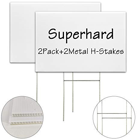 Confezione da 2 cartelli vuoti da cortile con paletti, 45,7 x 30,5 cm, in plastica bianca, per giardino, per compleanno, garage, vendita, affitto, decorazioni per guidepost, cartelli vuoti per prato