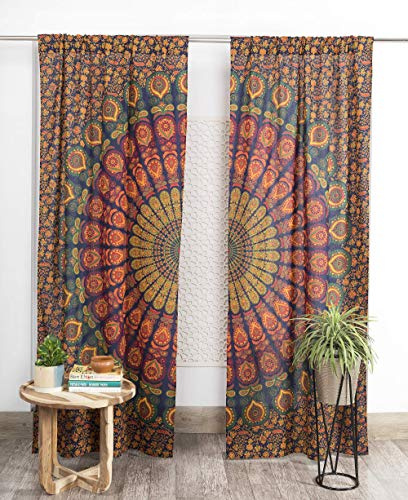 Popular Handicrafts Indian Hippie Bohemian Beautiful Peacock Blue Multi Color Mandala Curtain Panels