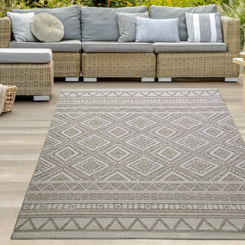 Teppich-Traum Matta dröm inomhus och utomhus matta sisal utseende kök vardagsrum terrass balkong diamantmönster beige brun storlek 140 x 200 cm