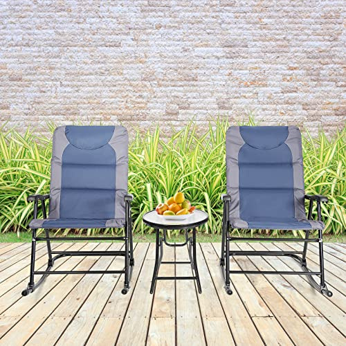 GIANTEX Gungstolsset, hopfällbart, balkongmöbler, set 3 delar med 1 soffbord och 2 gungstolar, bistro-set, trädgårdsliggstol utomhus, balkong set 2 personer för balkong, trädgård (blå)