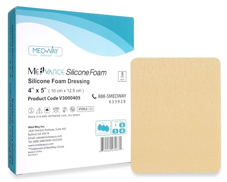 MedVance TM Silicone - Pansement absorbant en mousse adhésive de silicone, 5,1 x 5,1 cm, boîte de 5 pansements