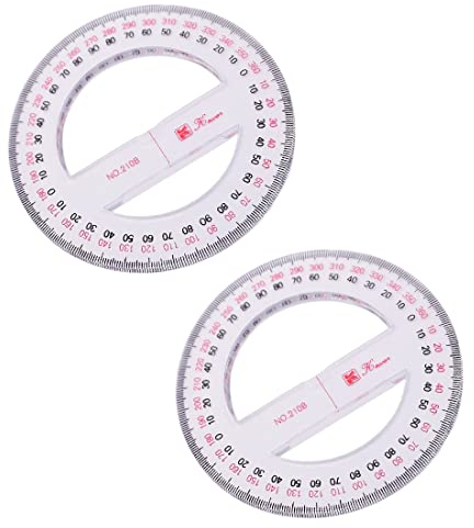 2 Piezas Transportador de Ángulos 360° - Diseño Transparente con Graduaciones Impresas - Empuñadura Ergonómica - Indicación del Centro