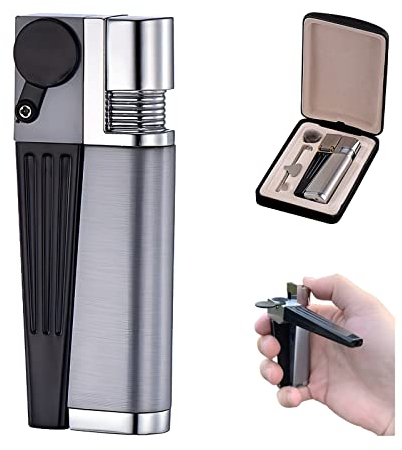 ViCUULY Accendino Portatile Set 2 in 1, Accendino Pieghevole a Fiamma Aperta in Metallo, Gadget per Uomo per Campeggio, Barbecue Da Cucina (Argento Stile B)