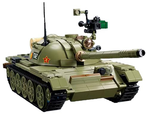Tarcury 3-i-1-byggsats med medeltung T-54/T-55-stridsvagn, arméset med 2 leksakssoldater, skala 1:35, 604 delar, roligt militärt modellset för barn och vuxna