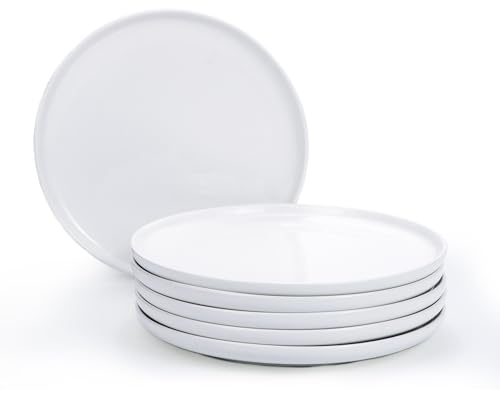 Jassceram 10.5 Inch White Dinner Plates Set of 6, 27cm Large Ceramic Round Plates with Lip for Kitchen Restaurant, Salad, Pasta - Dishwasher, Microwave, Oven Safe, Scratch Resistant and Lead-Free