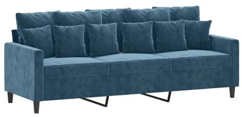 vidaXL Sofá de 3 Plazas, Sofá Biplaza con Reposabrazos Cojines, Asiento Tapizado, Sofá Acolchado para Salón Dormitorio, Terciopelo Azul