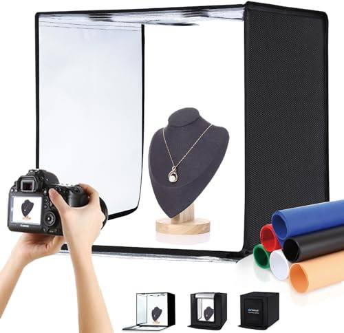 Fotobox für Produktfotografie, 60x60 cm Fotostudio Set, PULUZ Große Photobox Tragbares Faltbar Lichtzelt 5500K LED Weißes Licht Dimmbar mit 6 Hintergrund