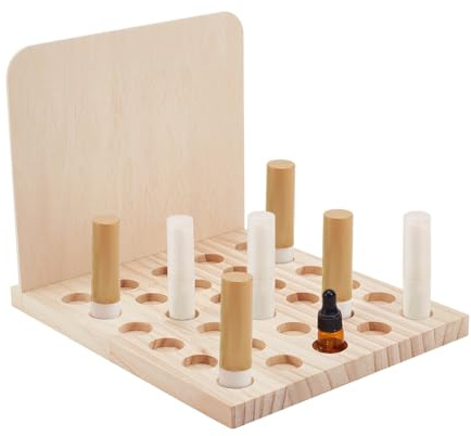 PH PandaHall Wood Lipstick Holder Organizer, 30 Slots Rustic Lip Balm Display Stand Makeup Organizer Storage Case Cosmetic Storage Organizer Rack fit for Lipstick 10ml Essential Oil Roller Storage