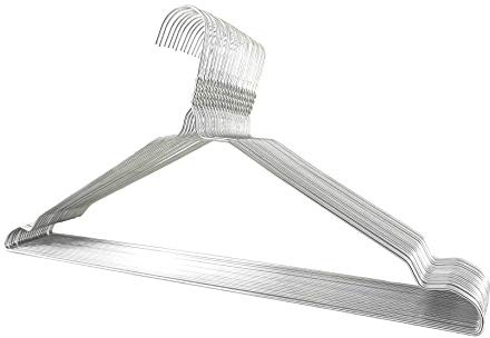 DODIN HOME Pack of 10 Silver Wire Notched Hangers Space Saving Metal Coat Hanger Suit Notch Hangers with Trouser Bar Clothes T-Shirt Dress Hanger with Notch (Silver, 10)