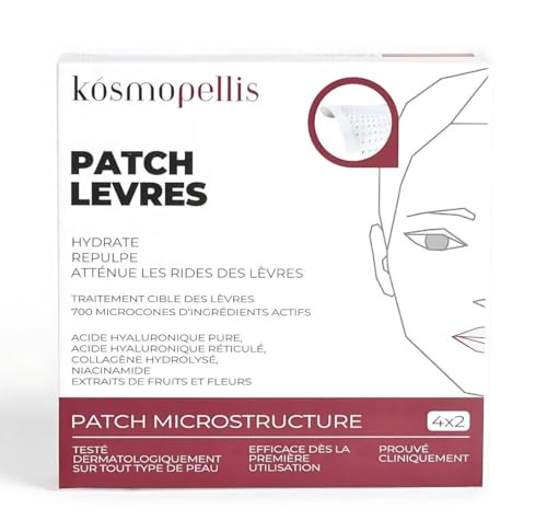 Kósmopellis Patch Lèvres Micronnedling, 800 Micro-Cônes d'Ingrédients Actifs, Repulpant - Lissant - Hydratant - Exfolliant