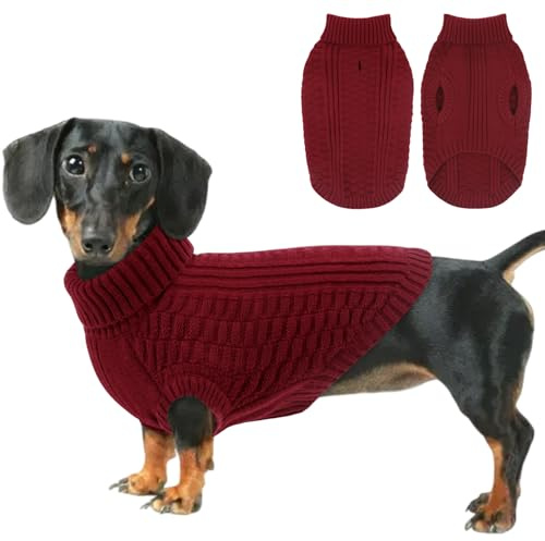 CITÉTOILE Suéter para Perro - Jersey de Invierno con Diseño de Punto, Cálido y Cómodo con Agujero para Correa - Abrigo Canino para Razas Pequeñas y Medianas, Rojo, M