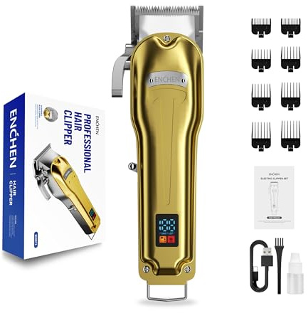 ENCHEN Hair Clipper for Men - 180 Min Usage Cordless Beard Trimmer, Type-C Rechargeable Electric Razor for Head, Face, & Neck, LED Display, Adjustable Mens Grooming Shaver Kit with 8 Guided Combs