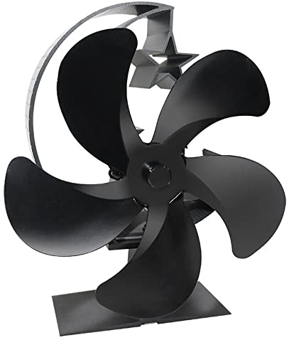 ERYUE 5 Blades Heat Powered Stove Fan Fireplace Fan Quiet Operation Circulating Warm Air No Battery Required for Wood Burning Stove (Black)