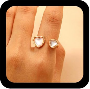Cybche Vintage Carino Doppio Cuore Anelli Opale Bianco Cuore Metà Anello Aperto Piccoli Cuori Aperti Anello Regolabile Matrimonio Cristallo Pietra Di Luna Amore Avvolgere Dito Nocca Anelli Gioielli Pe