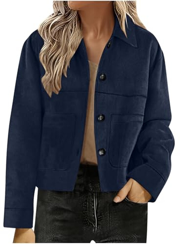 Women's Faux Suede Bomber Jacket Spring Lapel Pilot Coat Oversized Long Sleeves Trendy Streetwear Outerwear Button Down Suede Jacket Casual Cropped Coat Ladies Elegant Trench Coats Jackets for Women