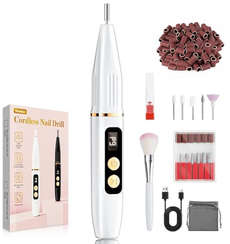 Ponceuse pour Ongles Professionnel 35000RPM Lime à Ongles Électrique Sans Fil, Écran LED LCD, 12 Embouts, 9 Vitesses, Rechargeable Type-C, Portable pour Manucure & Pédicure