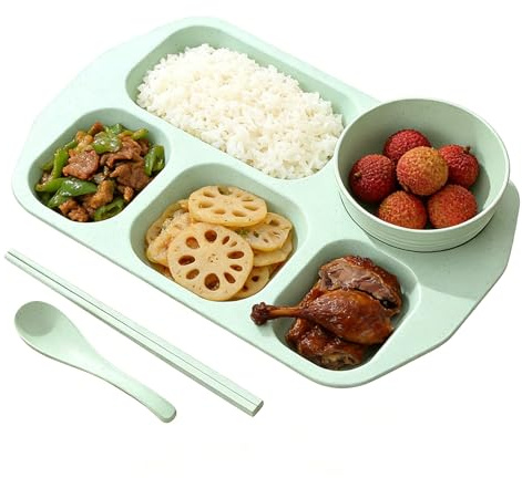Genérico Platos Con Separadores - Bandeja con 5 Compartimentos para Desayuno y Comidas,Plato para Separar Alimentos,para Comidas en Casa Oficina Escuela Guarderia Restaurante Niños Jóvenes y Adultos