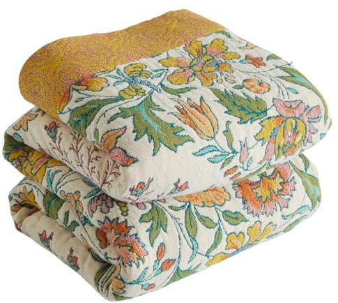 Bailix Premium bohemiskt överkast, 100 % bomull gosig filt med fransar, dubbelsidig muslin, boho-filt, 230 x 250 cm, gosig sofffilt och sängöverkast, lapptäcke, filt för rum