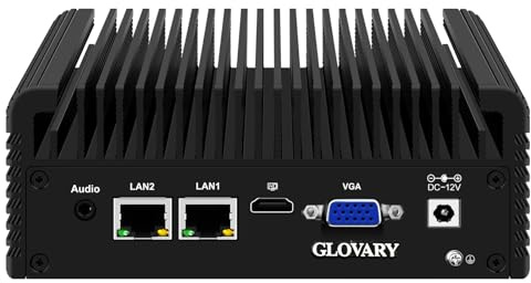 Glovary Fanless Mini PC N5105, DDR4 Barebone, 2 x i226V 2.5GbE LAN Firewall Industriell PC, Linux Micro Desktopdator för hemmakontor, HD VGA, 2 x RS232 COM, 4USB3.0-portar, automatisk start