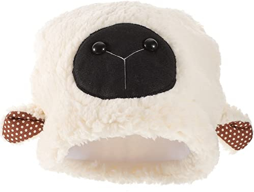 HOMSFOU Gorro Orejas de Oveja de Peluche para Niños y Adultos, Tamaño Mediano, Sombrero Esponjoso Blanco, Accesorio para Disfraz y Fiesta de Cosplay, Tocado Divertido de Oveja, Gorro