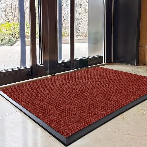 Kommersiell tung entrématta – inomhus/utomhus halkfri skrapa för hemskolor kaféer och företag – lågprofil mörkröd 120 x 200 cm och lätt att rengöra