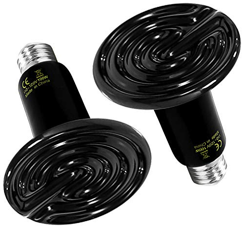 Simple Deluxe 100W 2-Pack Ceramic Reptile Heat Lamp Heat Emitter Bulb No Light Emitting Brooder Coop Heater for Amphibian Pet & Incubating Chicken, Black