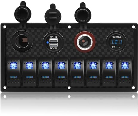 Geloo Pannello Interruttore a Bilanciere a 8 gang Impermeabile 4 in 1 multi-funzione, interruttore a levetta per Auto, Barca, Camper (Blue)