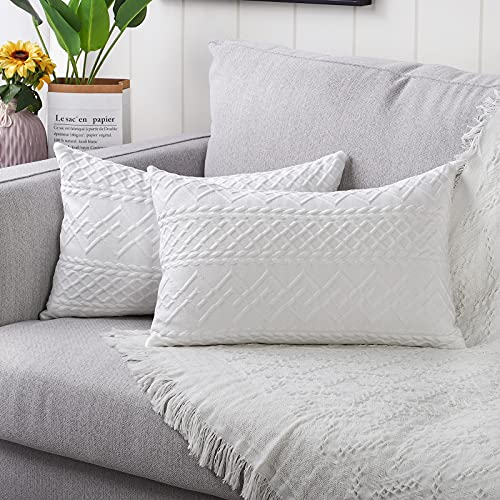 Yaertun 2er Set Superweichen Kissenbezüge Dekokissen Kissenbezug Sofakissen Dekorativ Couchkissen Kissenhülle Bezug Weich für Wohnzimmer Schlafzimmer 12x20 Inch, 30x50 cm Weiß