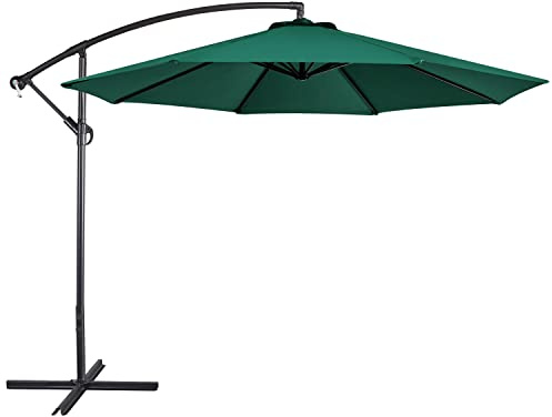Yaheetech Cantilever Parasol Umbrella 3m Outdoor Sun Shade Banana Hanging Parasol Beach Umbrella with Crank Handle & Cross Base & Ribs Dark Green