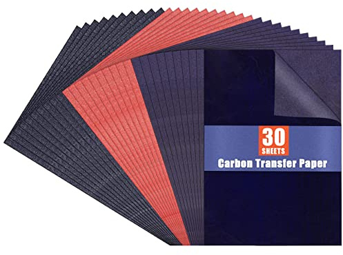 Carta carbone per tracciare la carta trasferibile in grafite – psler 10 fogli rossi, 10 fogli blu, 10 pezzi neri per tracciare disegni su progetti in legno tessuto artista formato A4 dimensioni 21,9 x