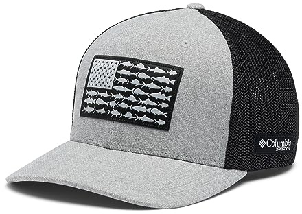 Columbia Unisex PFG Fischflagge Mesh Ball Cap-High Crown, Cool Grey Heather/Grill/US Fish Flag, L/XL