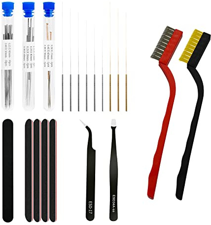 AJOYIB Kit de nettoyage de buse pour imprimante 3D, 9 tailles d'aiguilles de nettoyage de buse Avec Hotend Brosse Bandes de ponçage pour modèles 3D Kit d'outils pour imprimante 3D 40 pièces