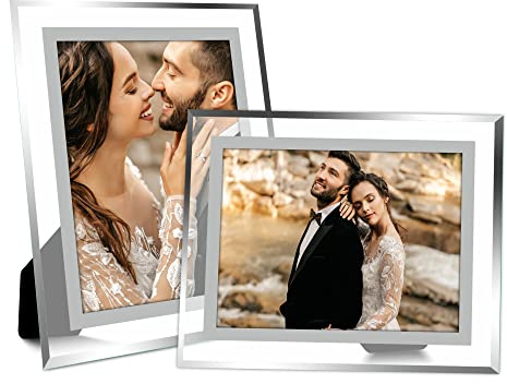 Vienrose 8x10 Picture Frame Set of 2, Clear Glass Photo Frames with Silver Edge, Horizontal or Vertical Display for Tabletop, Desk, Home, Office Decoration
