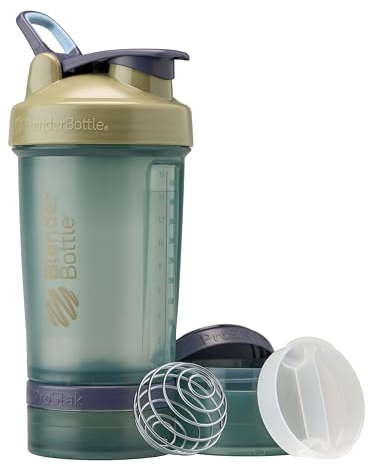 BlenderBottle Shaker Bottle with Pill Organizer and Storage for Protein Powder, Classic V2 ProStak System, 22-Ounce, Tan