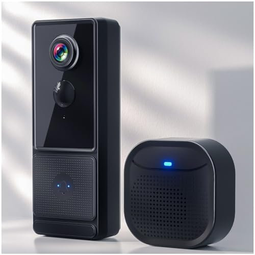 Kameradörrklocka, 1080P Videodörrklocka med Rörelsedetektering, Night Vision 5G WiFi-dörrklocka, Fjärrövervakning, Dingtone Inomhus, PIR-detektion, 2-vägs Ljudsäkerhetskamerasystem