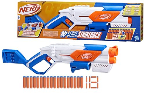 Hasbro Nerf N Series, Strikeback, Lanzador con Recarga Rápida, 18 Dardos de Espuma N1, Estrategia y Diversión, Blaster Adaptable, Regalo para Niños y Niñas de 8 Años o Más