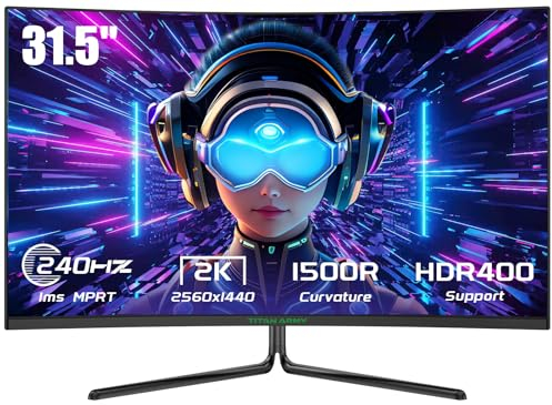 TITAN ARMY Monitor Gaming Curvo 32 Pulgadas, 260Hz, QHD 2K 2560 * 1440p, 1ms GTG, 1500R VA Sin Marco, G-Sync & FreeSync, HDR, 124% sRGB, VESA, HDMI 2.1, DP 1.4, C32C1S