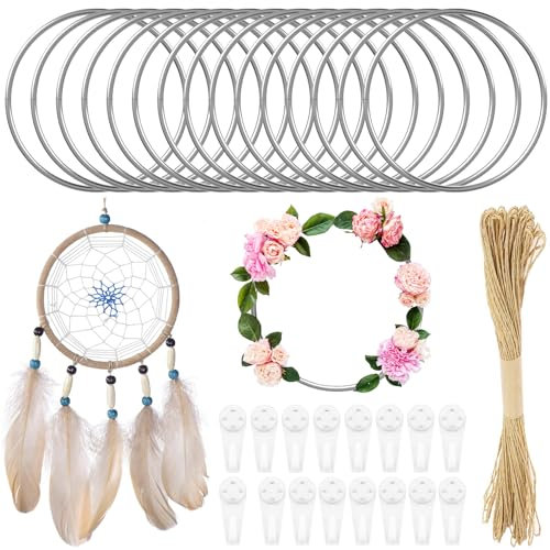 Realure 15 Pezzi Cerchi per Acchiappasogni, Cerchio Metallo 10 cm, Cerchi per Ghirlande Metallo, Cerchi Metall per Decorazioni per Ghirlanda di Nozze, Acchiappasogni e lavori Artigianali (Argenteo)