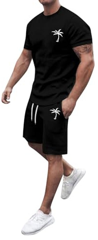 Set Homme Survêtement de sport 2 pièces pour Homme Printemps été Léger Unisexe Jogging Ensemble de loisirs Ensemble Femme Top à Manches Courtes et Short d'été Survêtement 2 Pièces T-Shirt col Rond
