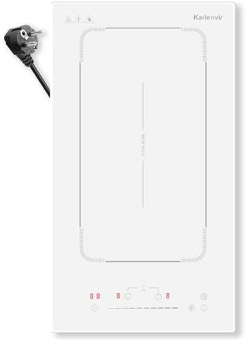 Karienvir Induktionskochfeld 2 Platten mit Stecker, Weiß Glaskeramik Kochplatte, 30CM Einbau Induktionskochplatte mit Flexzone, Booster, Timer & Sicherheitssperre, 3500W