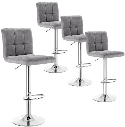 WOLTU Barhocker 4er Set Barstühle HellGrau, Höhenverstellbar, Drehstühle, Küchenstühle mit Rückenlehne und Fußstütze, Robuster Metallrahmen, feines Leinen weiche Sitzfläche, BH32hgr-4