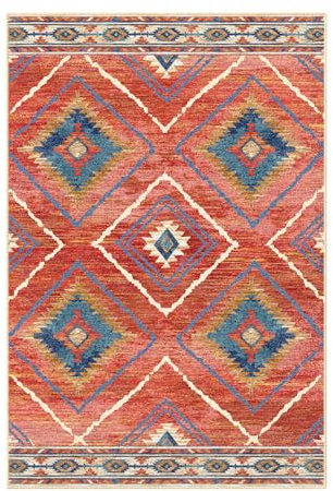 DEFYNEE Teppich Wohnzimmer 90x150 cm Eingangsteppich, Waschbarer Teppich Läufer, Kurzflor, rutschfest, Pflegeleicht, Vintage & Boho Rug für Hund, Flur, Küche, Korridor, Rot-Orange