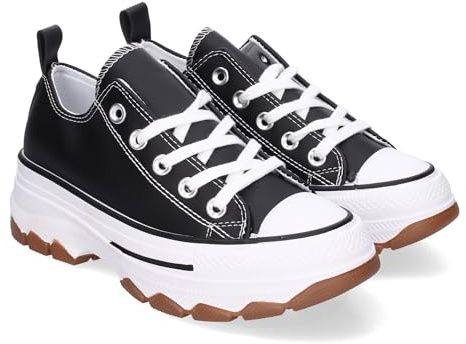 Zapatilla de Plataforma para Mujer, Comoda, Estilo Bamba, Material Polipiel, y Cierre de Cordones
