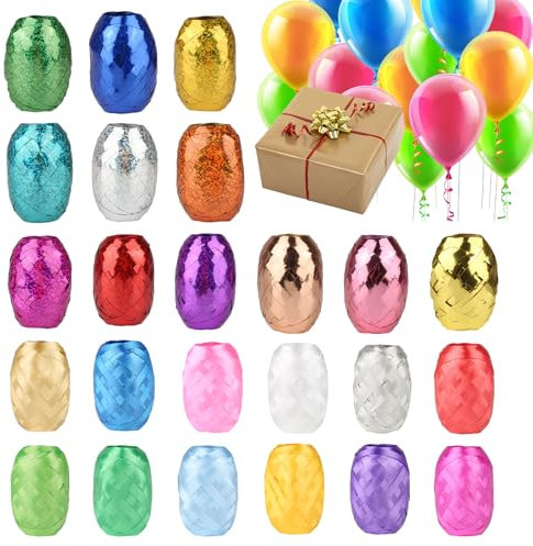 24 Rollen Geschenkband Set, 10 m je Rolle Ringelband Bunt, Curling Ribbon Rolle Geschenkbänder Set für Hochzeit Partei Festival Dekoration Handwerk Geschenkverpackung Ballondekorationen