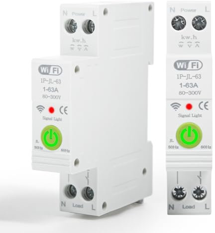 Jadeshay Disjoncteur WiFi, 1P 63A Disjoncteur Intelligent Interrupteur Connecté WiFi Commutateur Compteur Electrique Tuya APP Contrôle à Distance avec Protection de Tension et de Courant(03)